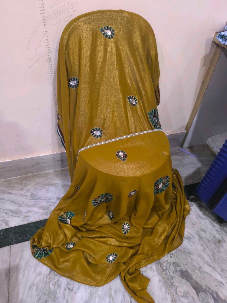 Elegant Gold gliter Saree with stones