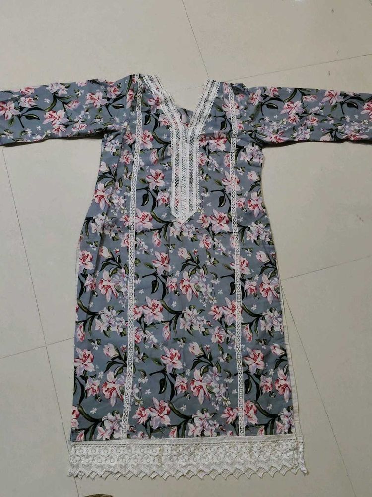 Floral Print Lace Trim Dress