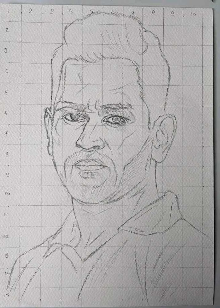 MS Dhoni Outline Drawing