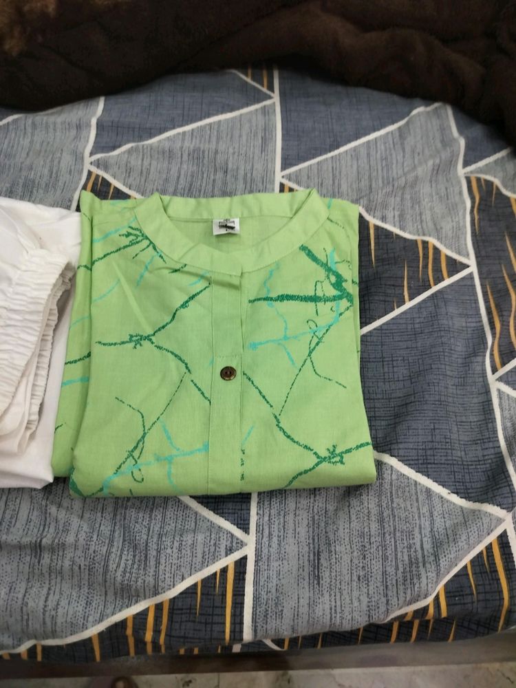 Green Kurta And White Pant