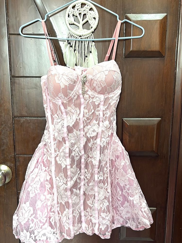 Pink Lace Mini Dress