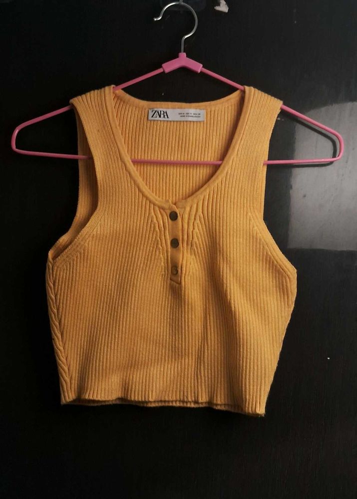 Zara Mustard Ribbed Crop Tank Top