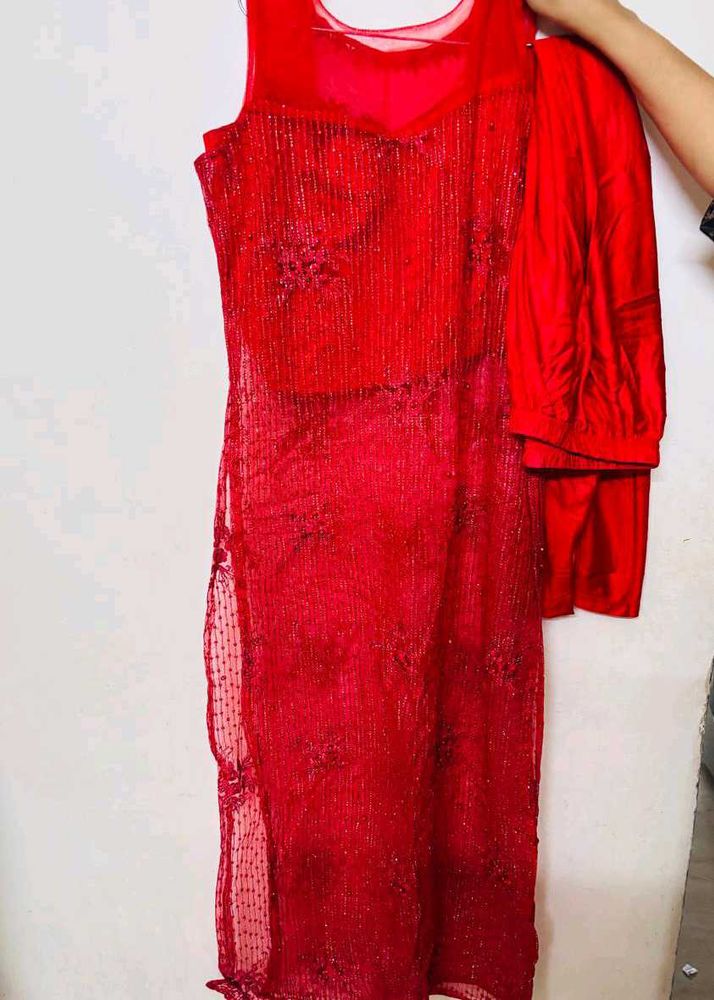 Sequence Work Red Colour Kurta Set