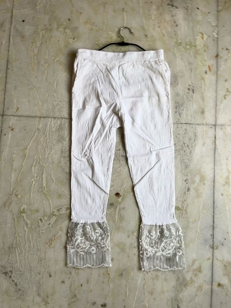 White Lace Detail Leggings