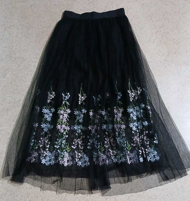 Floral Embroidered Tulle Skirt