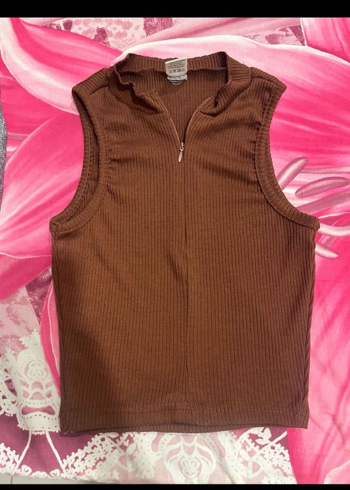Brown Ribbed Tank Top
