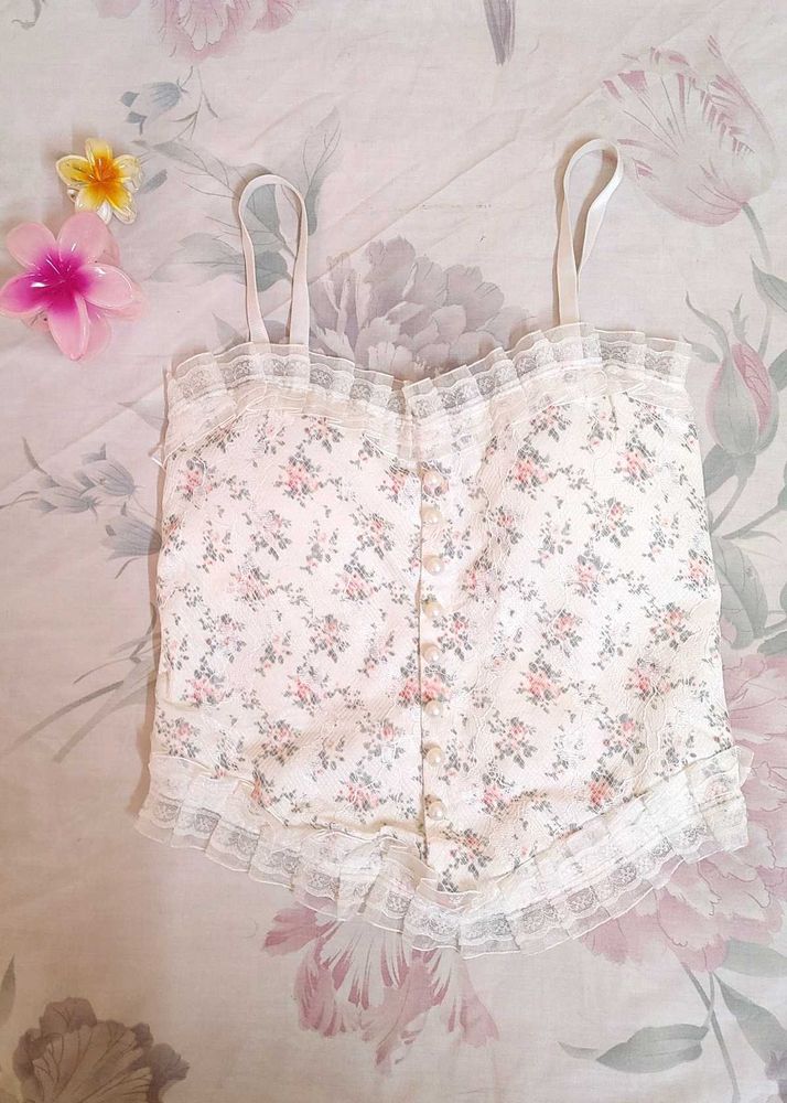 Floral Lace Trim Cami Top✨🌷