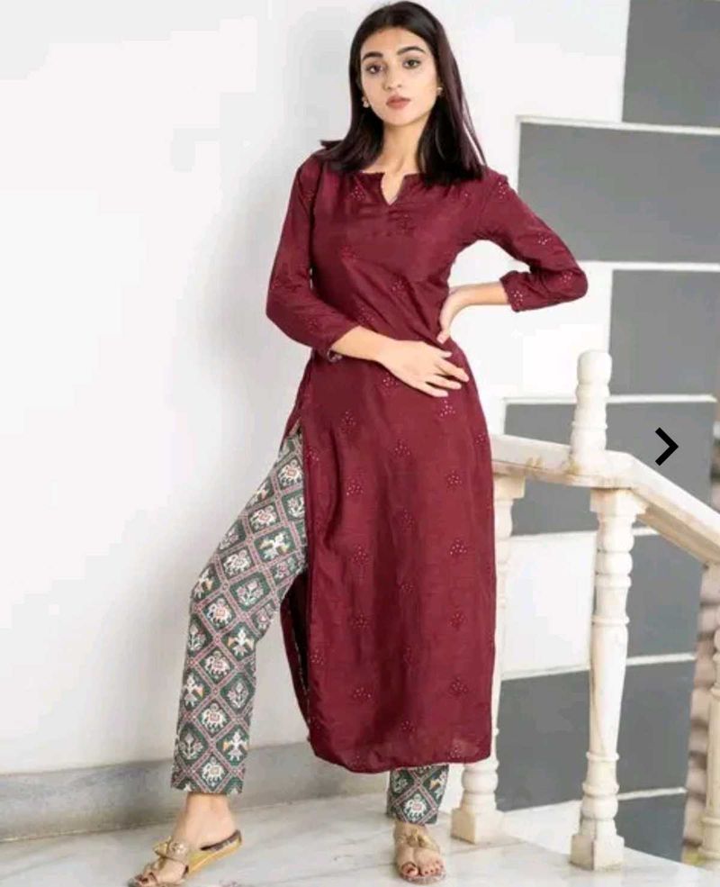 Maroon Embroidered Kurta Set
