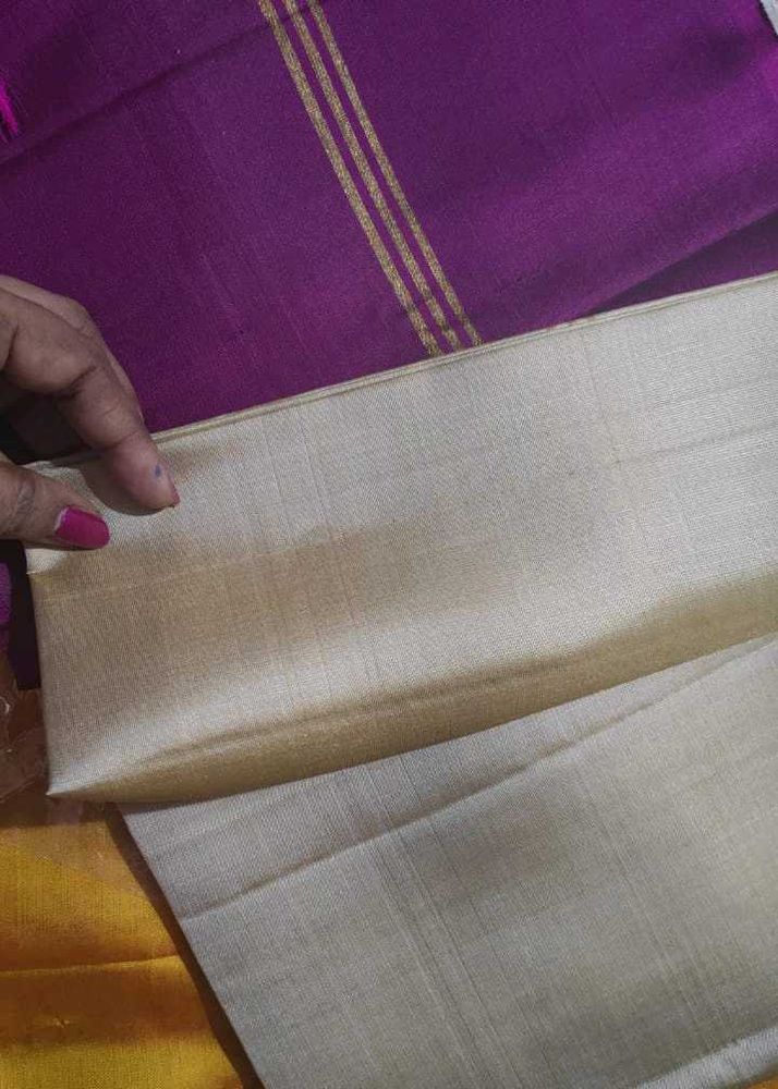 Pure Kanchipuram silk saree (Purple &amp; Gold/ tan )