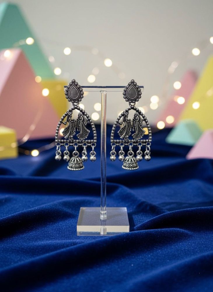 Oxidized Silver Jhumka Earrings