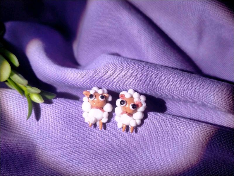 Cute Sheep Stud Earrings handmade clay