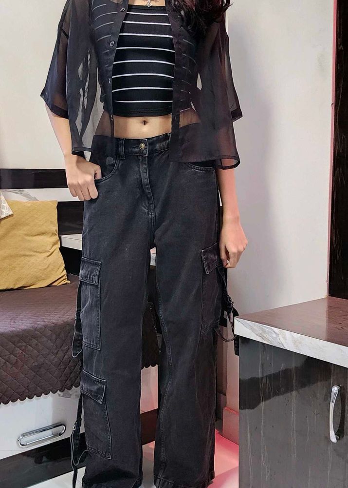 Black Cargo Pants Outfit with tank top