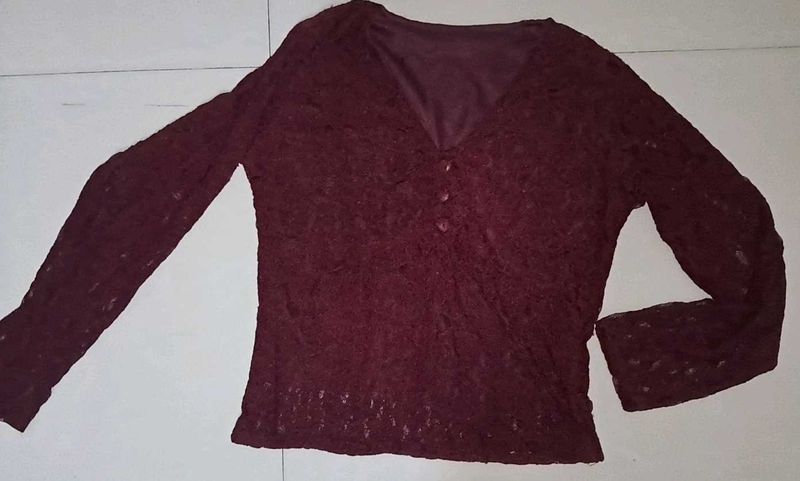 Burgundy Lace Long Sleeve Top