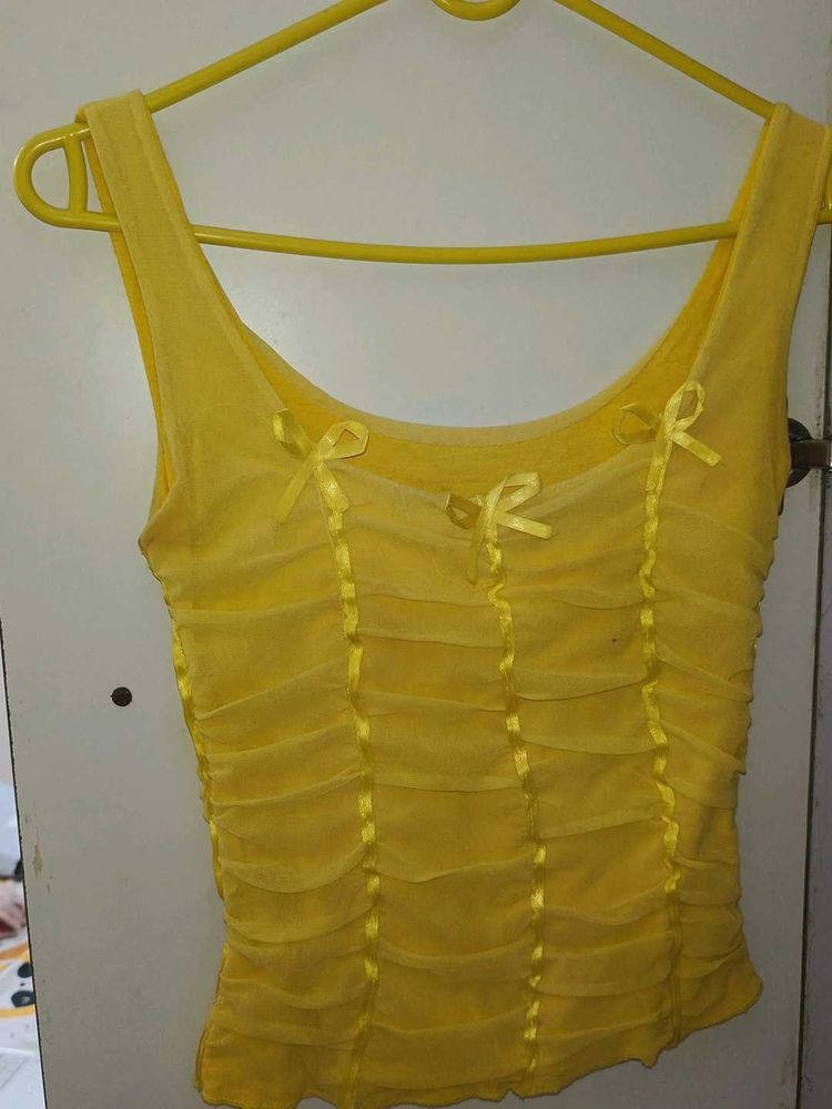 Cute Korean Yellow Bow Top