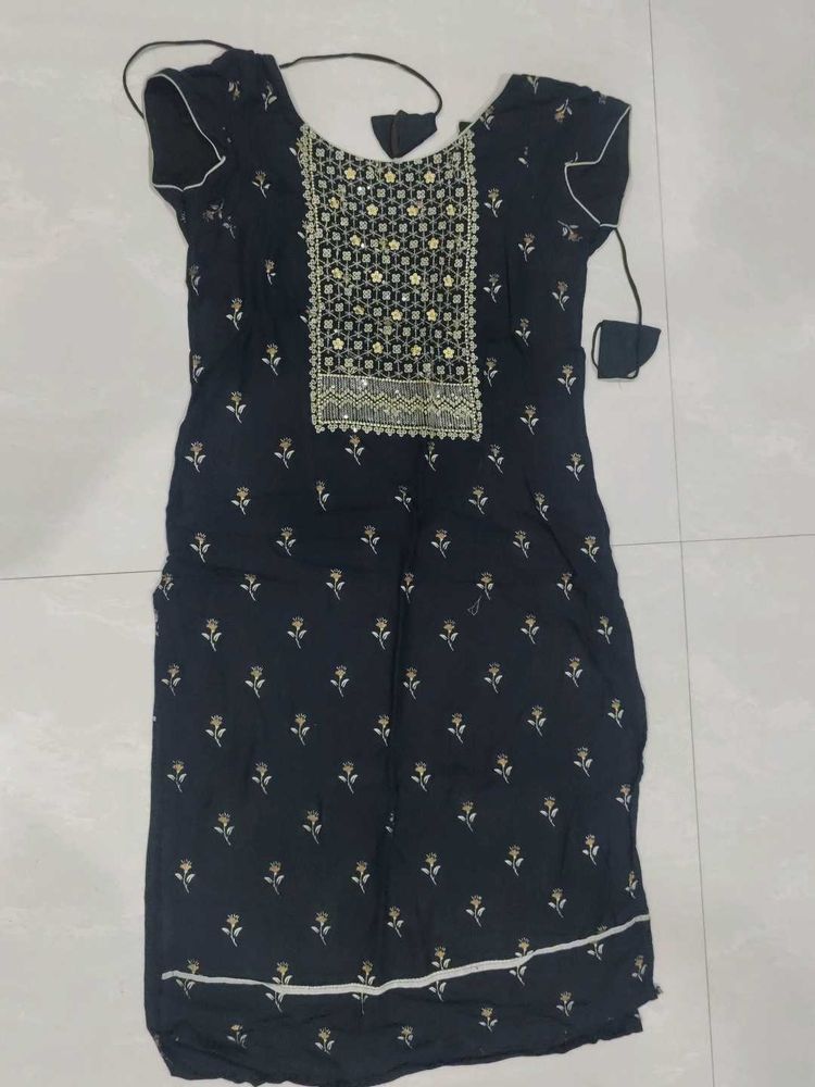 Pure Cotton Black Kurti With Gold Zari