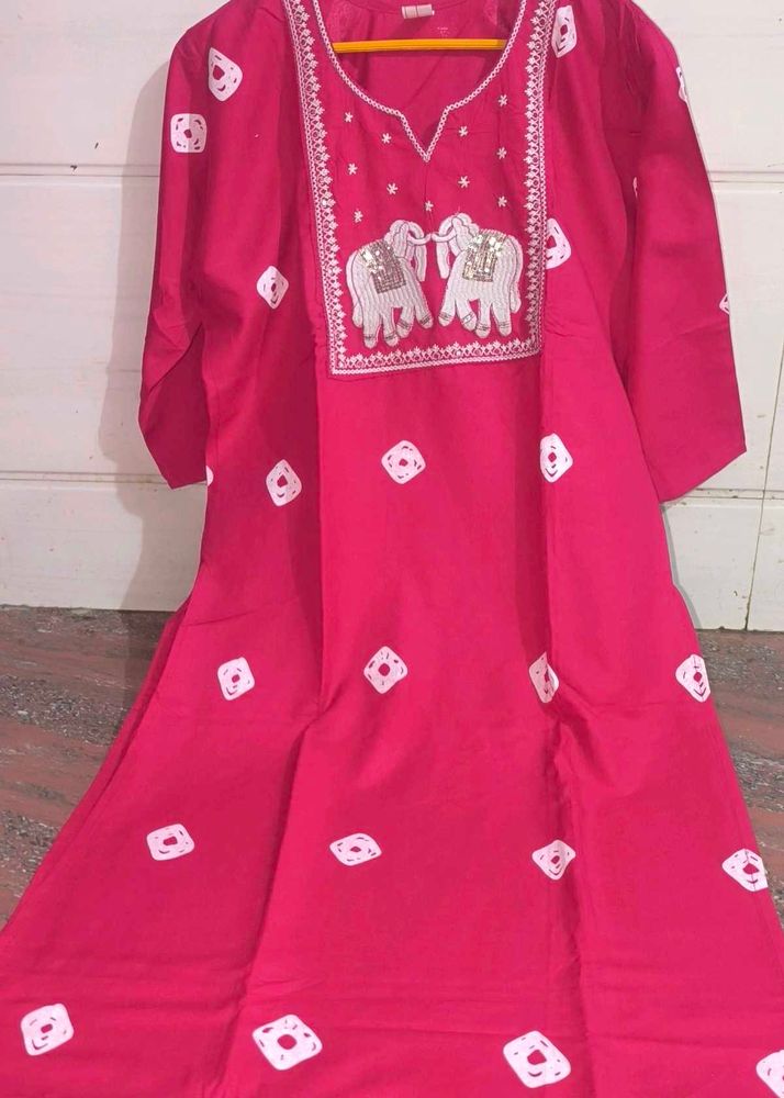 Pink Elephant Print Kurti Xxl Size