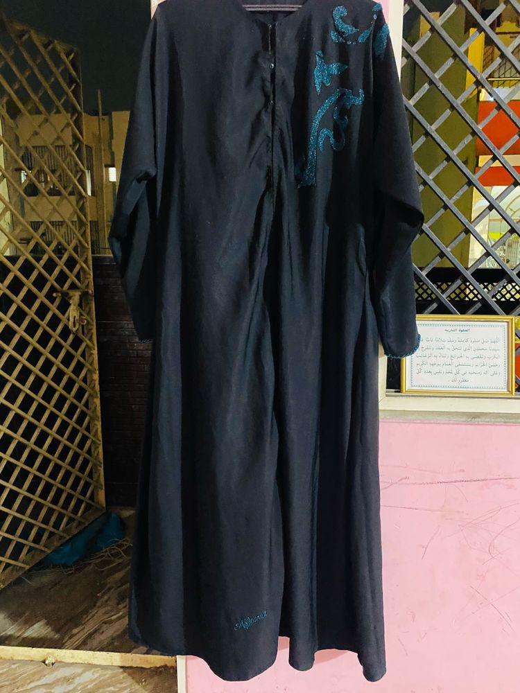 Elegant Black Abaya with Stone Work