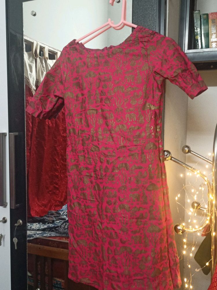 Vintage Red &amp; Gold Print Dress