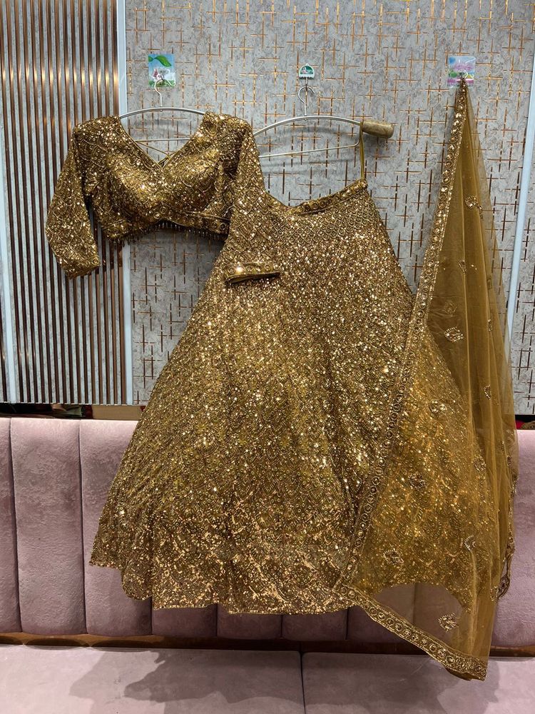 Stunning Golden Sequin Lehenga Set