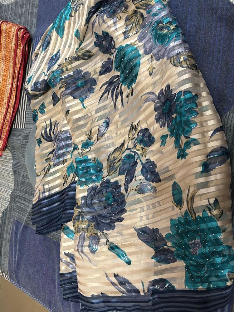 Floral Striped Saree