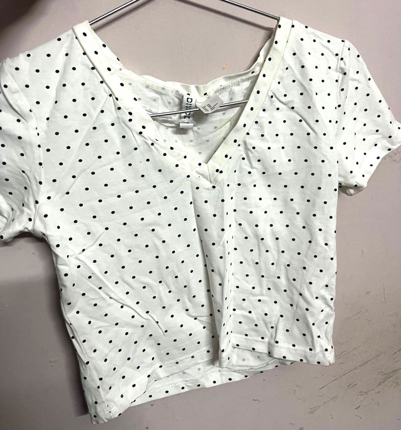White Polka Dot Crop Top