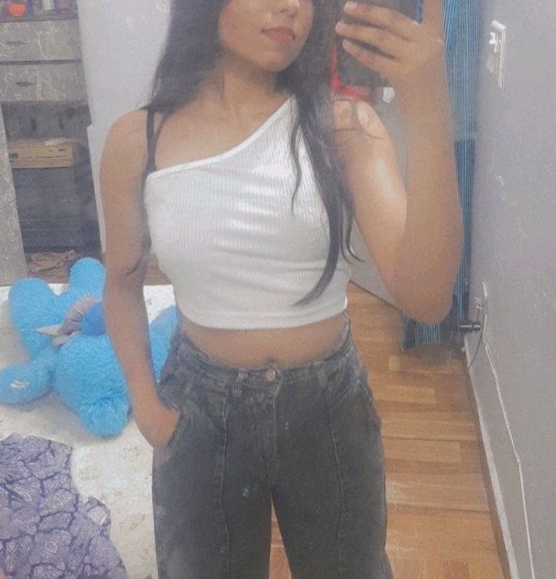 Sassy White One Shoulder Crop Top