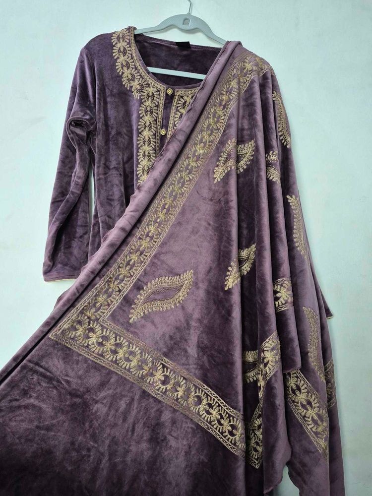 Velvet Embroidered Kurta Set