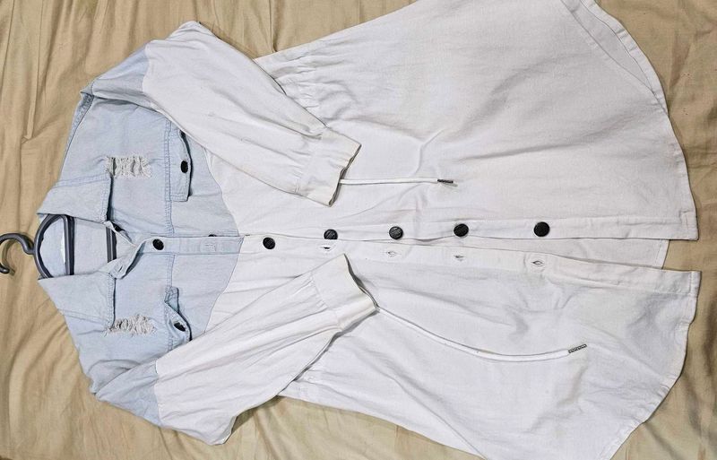 Denim &amp; White Panel Shirt