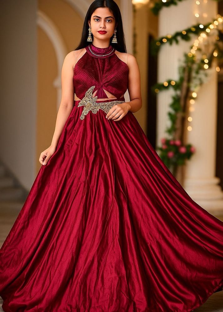 Elegant Maroon Halter Anarkali