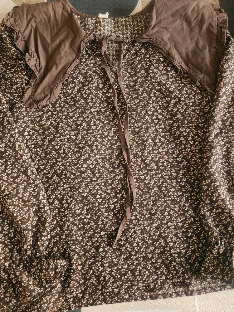 Floral Print Brown Top