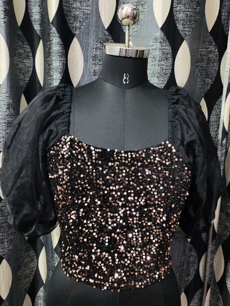 Sequin Puff Sleeve Party Top