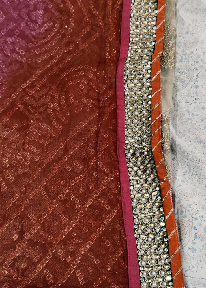 Elegant Maroon &amp; Pink Sari