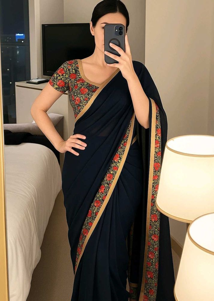 Partywear Beautiful Saree With Blouse Stitched