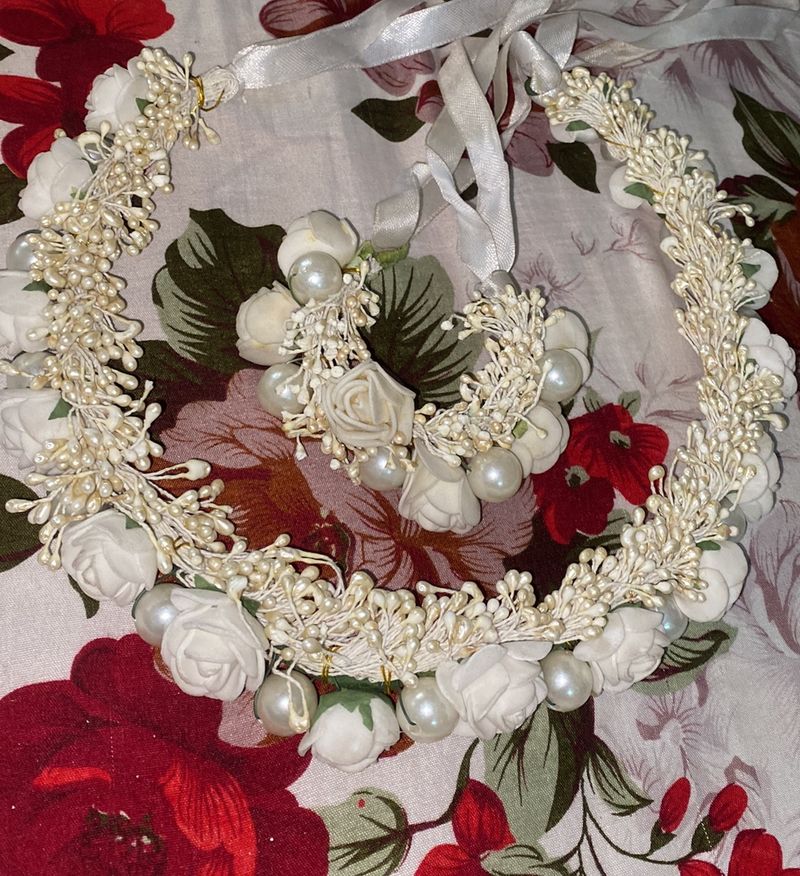 White Pearl tiara Crown With Matching Bracelet