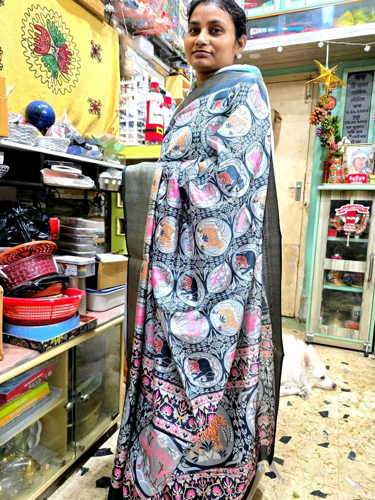 Navy Blue Jaquard Silk Saree