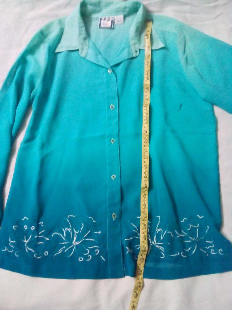 Ombre Embroidered Button-Down Top