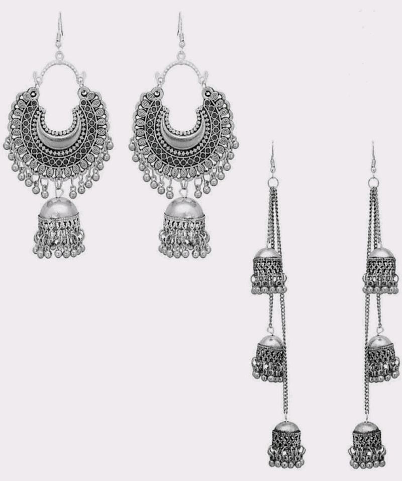 Oxidised Jewellery Combo. Chandbali And 3 Layered Jhumke