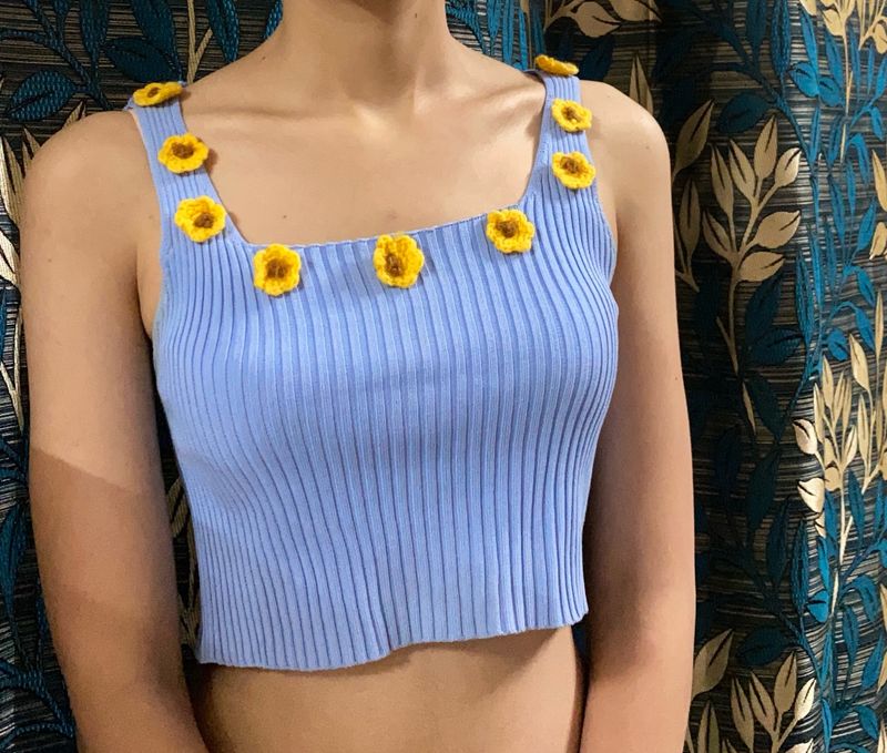 Blue Floral Crop Top