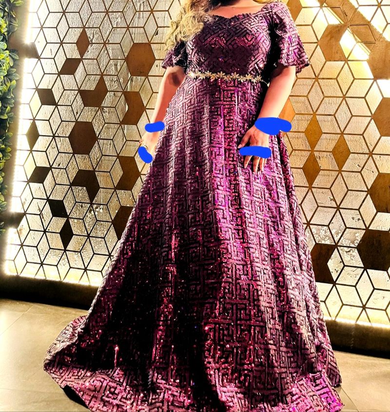 Wine Color Floor Touching Gown