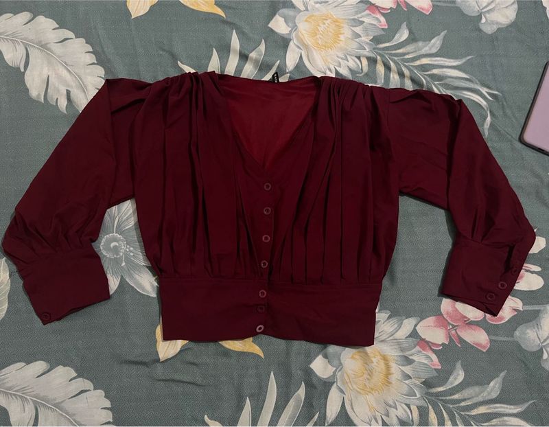 Maroon Button-Down crop Top