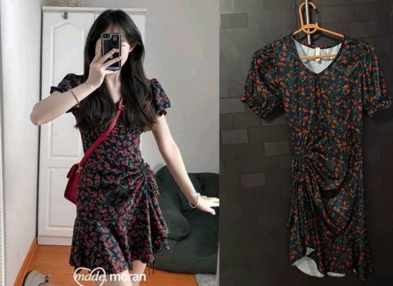 Ruched Floral Mini Dress