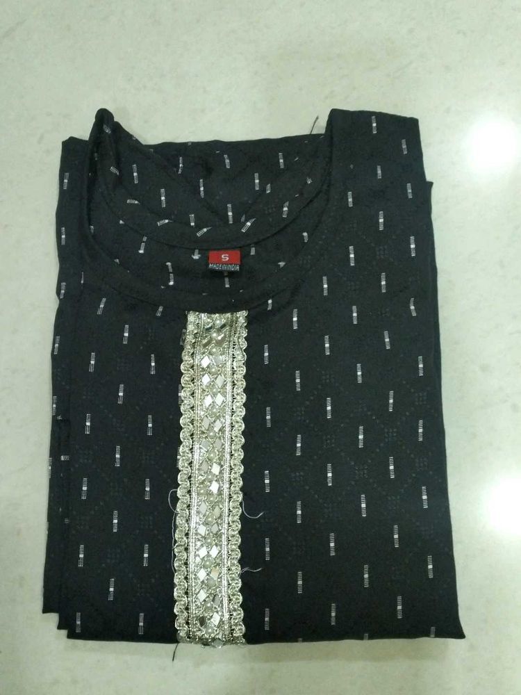 Black &amp; Silver Embellished Kurti - Size S