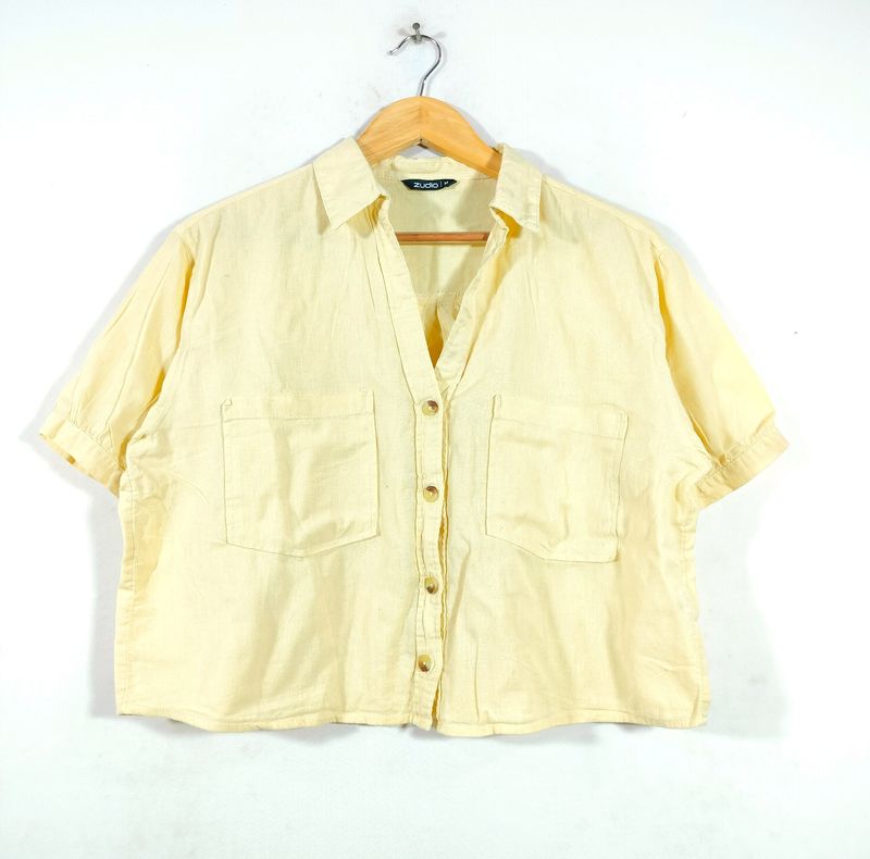 Butter Yellow Shirt Crop Tops (Women&#39;s)