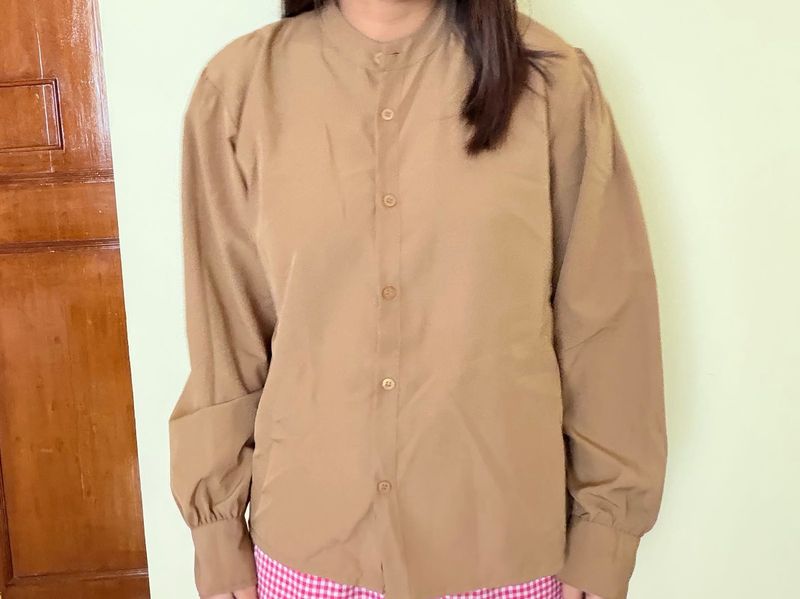 Elegant Tan Button-Down Blouse