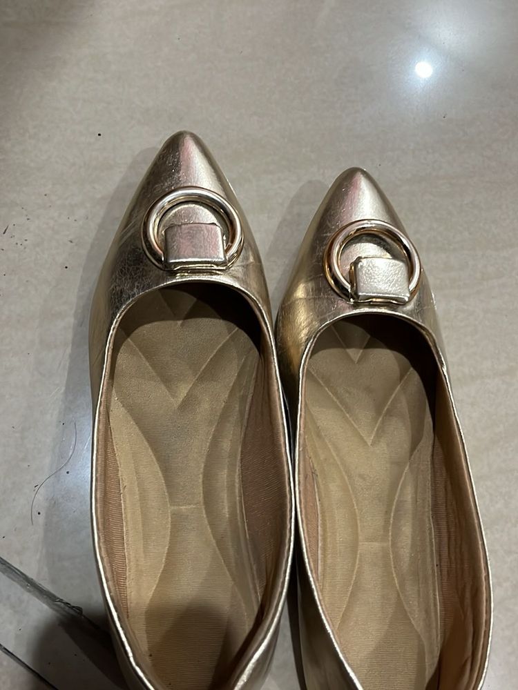 Gold Pointed Toe Ballerinas