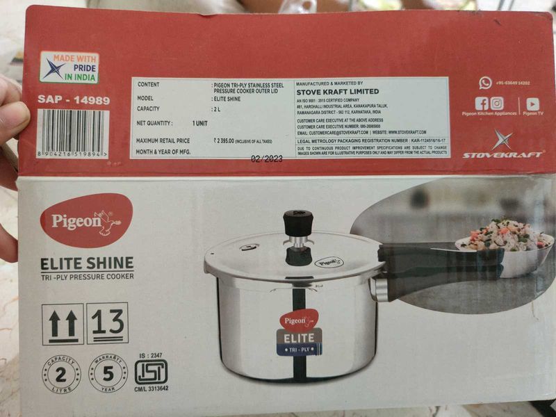 PIGEON Elite Shine Tri Ply Pressure Cooker
