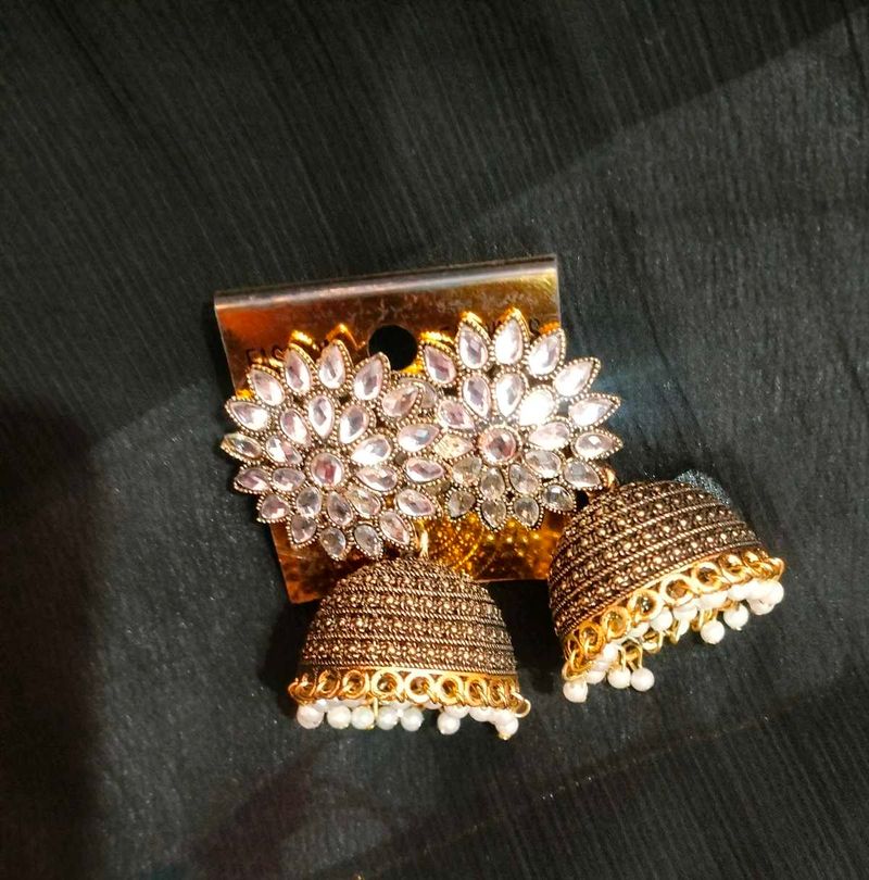 Jhumka with White kundan
