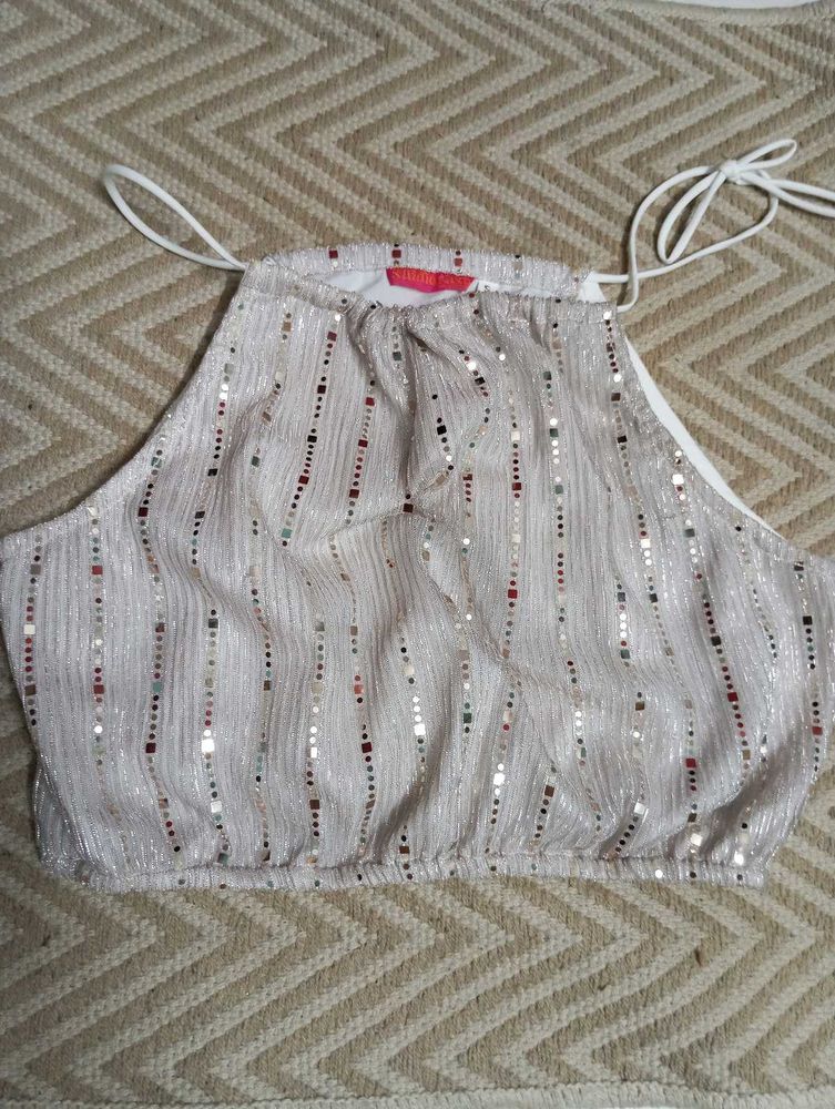 Silver Shiny Crop Top