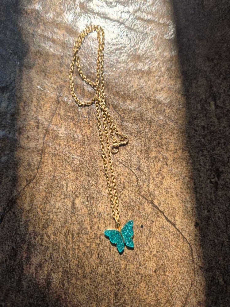 Blue Butterfly Gold Pendant Necklace