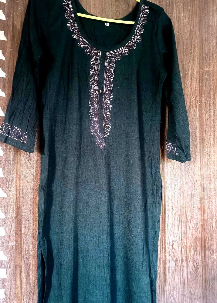 Embroidered Dark Green Kurti